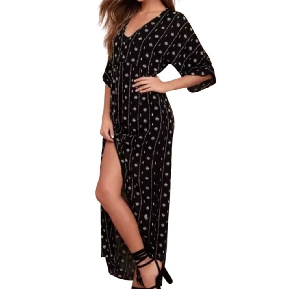 Amuse Society Lyla Maxi Dress Black Women Small Embroidered Boho V-Neck AD12ELYL